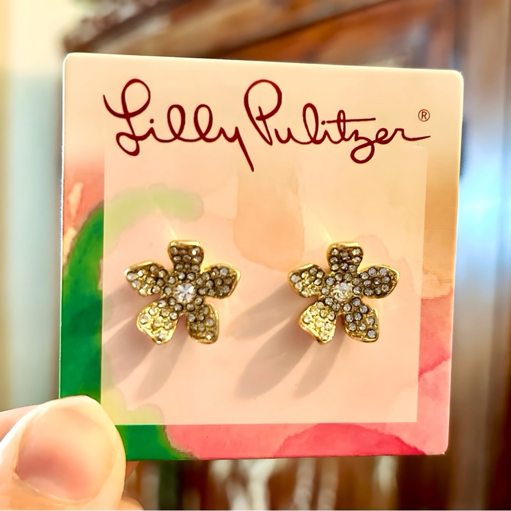 Lilly Pulitzer Gold Rhinestone Flower Earrings